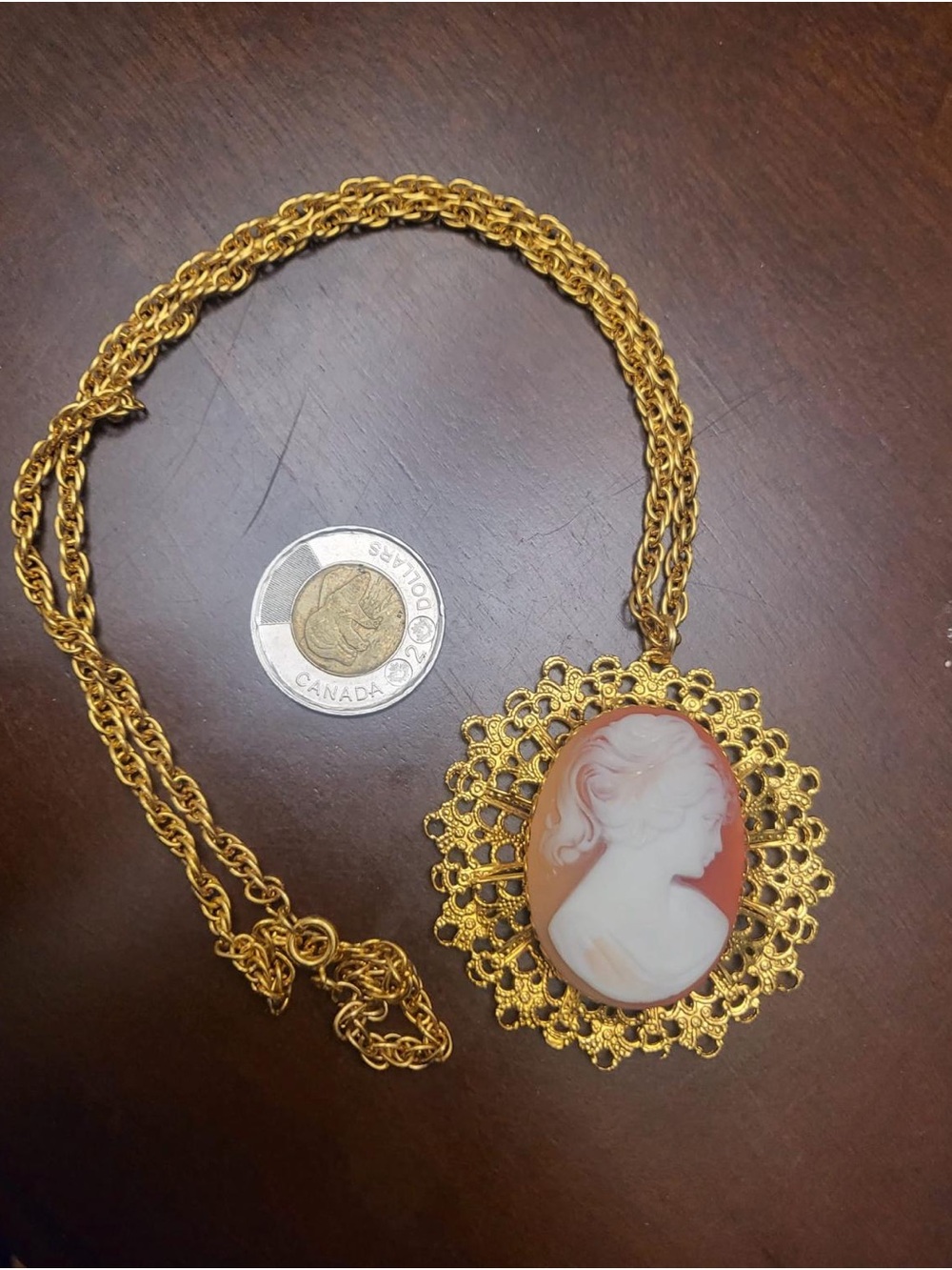 18k gold plated  Cameo Pendant Necklace - Classic White & Coral Cameo
